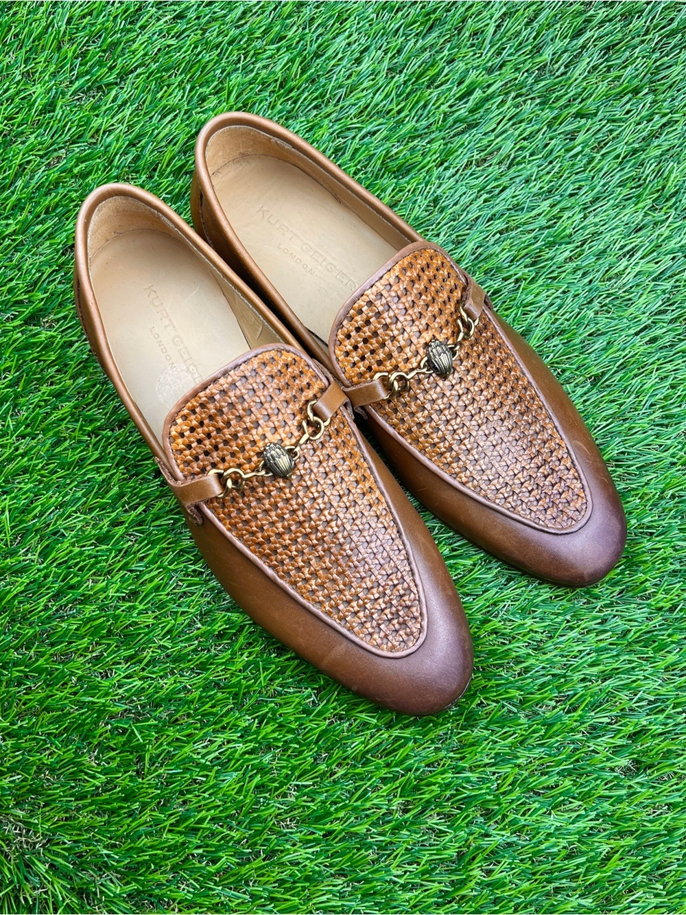Kurt Geiger London Ali Woven Bit Loafer Men’s Leather Dress Shoes Brown - 8